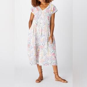 SAHARA Flower Print Dress Floral V-Neck Dress Size Small